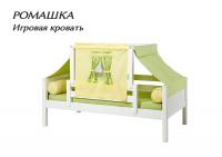 Кровать игровая из натурального дерева Ромашка со шторками