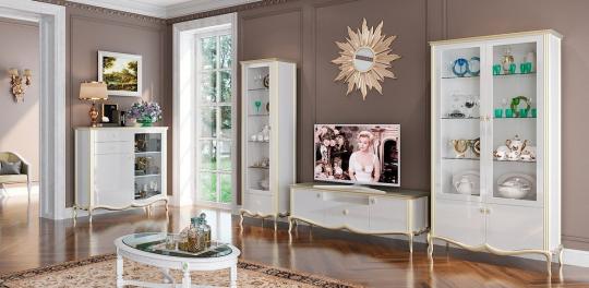 Гостиная Венеция белый + белое золото