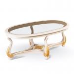 Стол журнальный со стеклом, цвет Слоновая кость с золотом арт. 19
