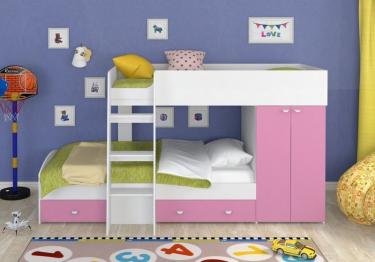 Двухъярусная кровать Golden Kids-2 (белый/розовый)