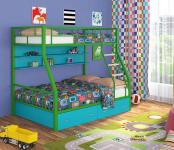 Двухъярусная кровать Радуга зеленый/голубой