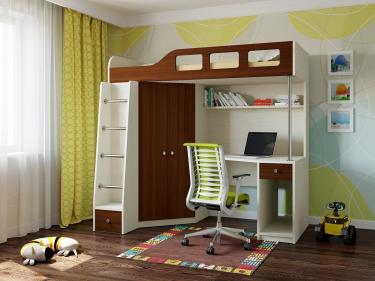 Кровать-чердак Астра 7 (дуб молочный/орех)