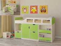 Кровать-чердак Астра 8 (дуб молочный/салатовый)