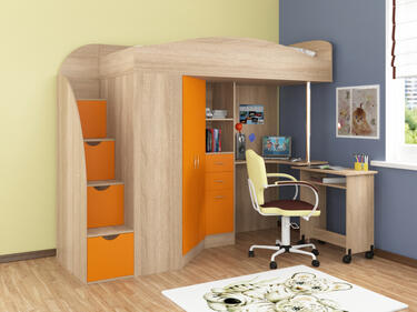 Кровать-чердак Теремок 1 Гранд оранжевый